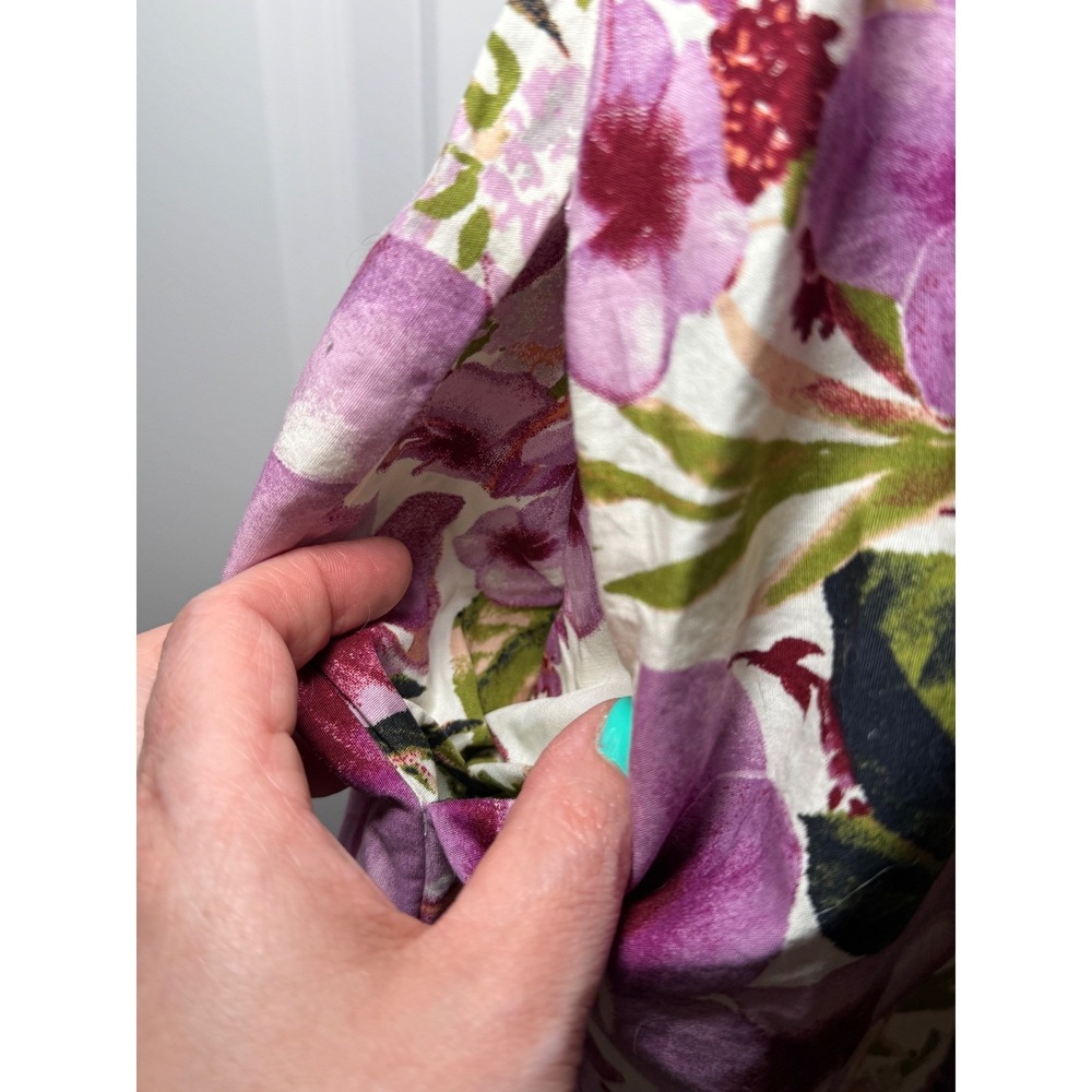 Melonie T Floral Smocked Mini Dress Purple Green Puff Sleeve Pockets Size 8 - Picture 3 of 8